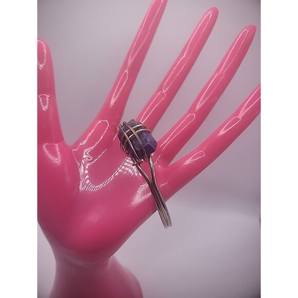 Vintage Bracelet Cuff Silver Tone Gold Tone Wire Wrapped Purple Stone Jewelry - Picture 1 of 15